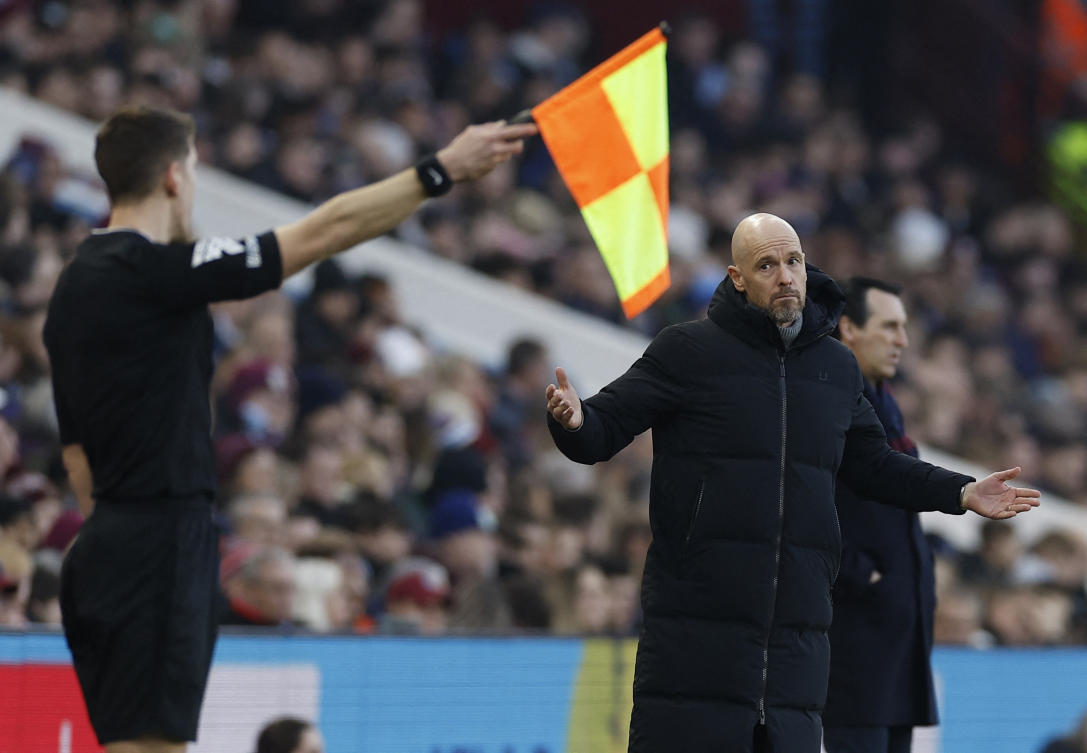 Manchester United manager Erik ten Hag during their Premier League match against Aston Villa at Villa Park, Birmingham, on Feb. 11, 2024. (Reuters)