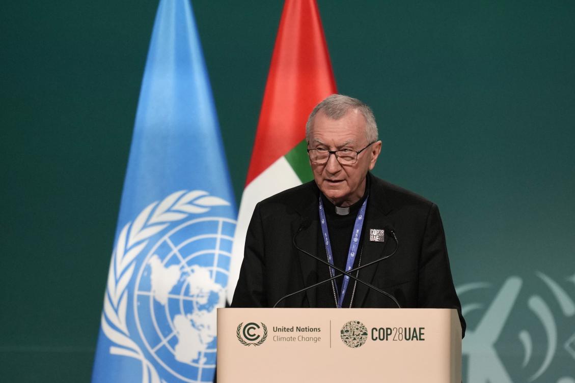 Vatican secretary of state, Cardinal Pietro Parolin, speaks during a plenary session at the COP28 UN Climate Summit, on Dec. 2, 2023, in Dubai. (AP/File)