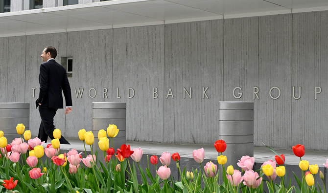 A man walks past the World Bank building in Washington, DC on April 21, 2022. (AFP/File)