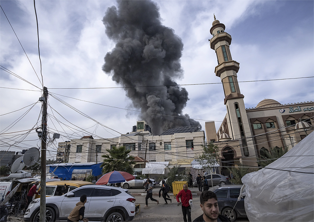 Smoke rises following Israeli bombardment of Rafah, southern Gaza Strip, Feb. 14, 2024. (AP)