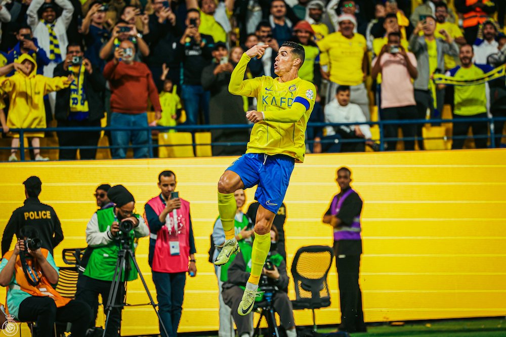 : Cristiano Ronaldo wasted no time in getting back among the goals after the mid-season break on Saturday as Al-Nassr defeated Al-Fateh 2-1. (X/@AlNassrFC)