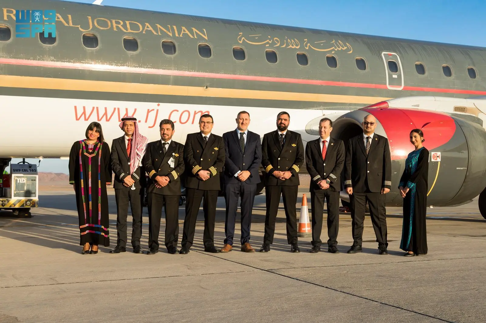 The first Royal Jordanian Airlines flight coming from Amman, Jordan, landed at AlUla International Airport. (SPA)