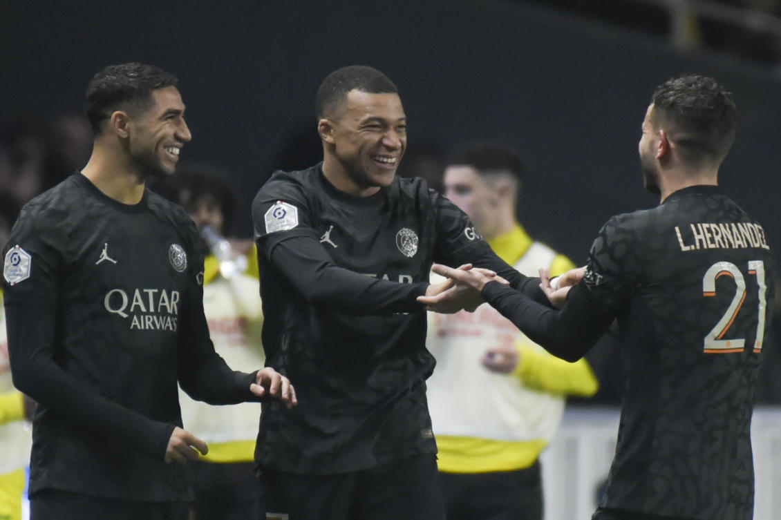 Kylian Mbappe Celebrates with teammates. (AP)