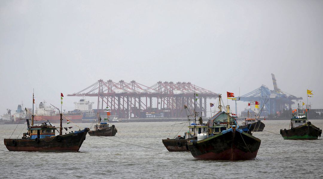 Fishing trawlers are seen in front of the Jawaharlal Nehru Port Trust in Mumbai, India. (File/Reuters)