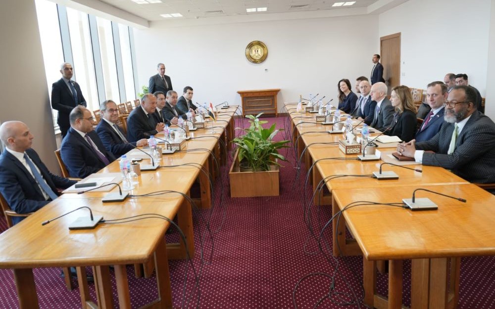 Sameh Shoukry meets with a delegation from the US House of Representatives. (X/@MfaEgypt)