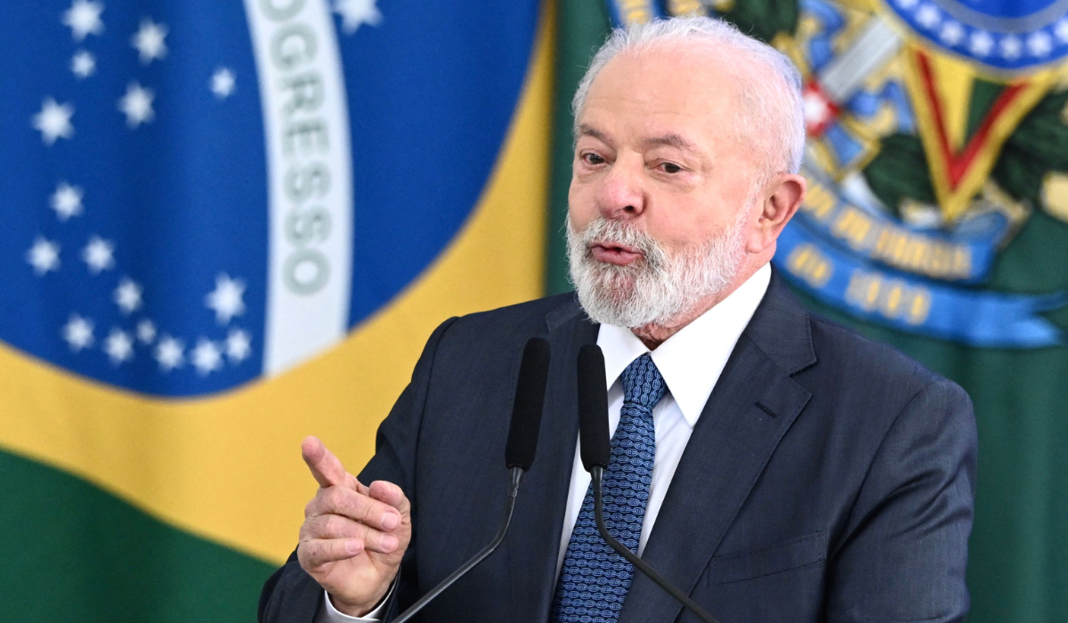 Brazilian President Luiz Inacio Lula da Silva delivers a speech during the launching of the Health Economic-Industrial Complex program at Planalto Palace in Brasilia on September 26, 2023. (AFP)