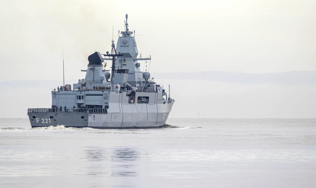 The frigate “Hessen” leaves the port at Wilhelmshaven, Germany, February 8, 2024 for the Red Sea. (AP)