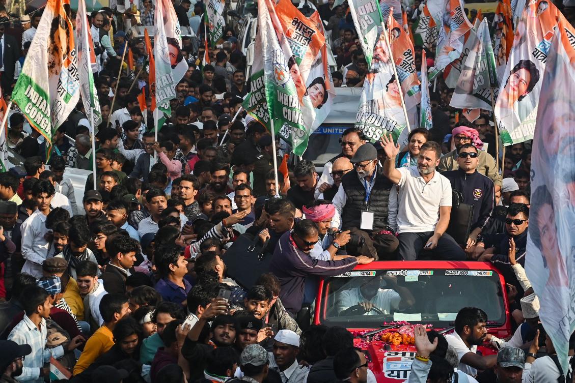 Critics have accused India’s government of using the justice system to target political rivals, with several opposition figures including Rahul Gandhi, center, the subject of active criminal investigations. (AFP)