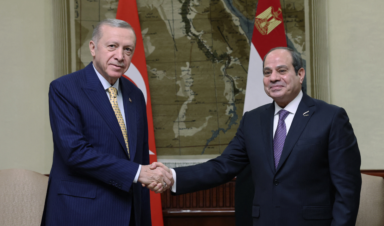 Turkish President Recep Tayyip Erdogan visited Cairo on Feb. 14 as part of a state visit intended to boost the gradual normalization between the two countries. (AFP)