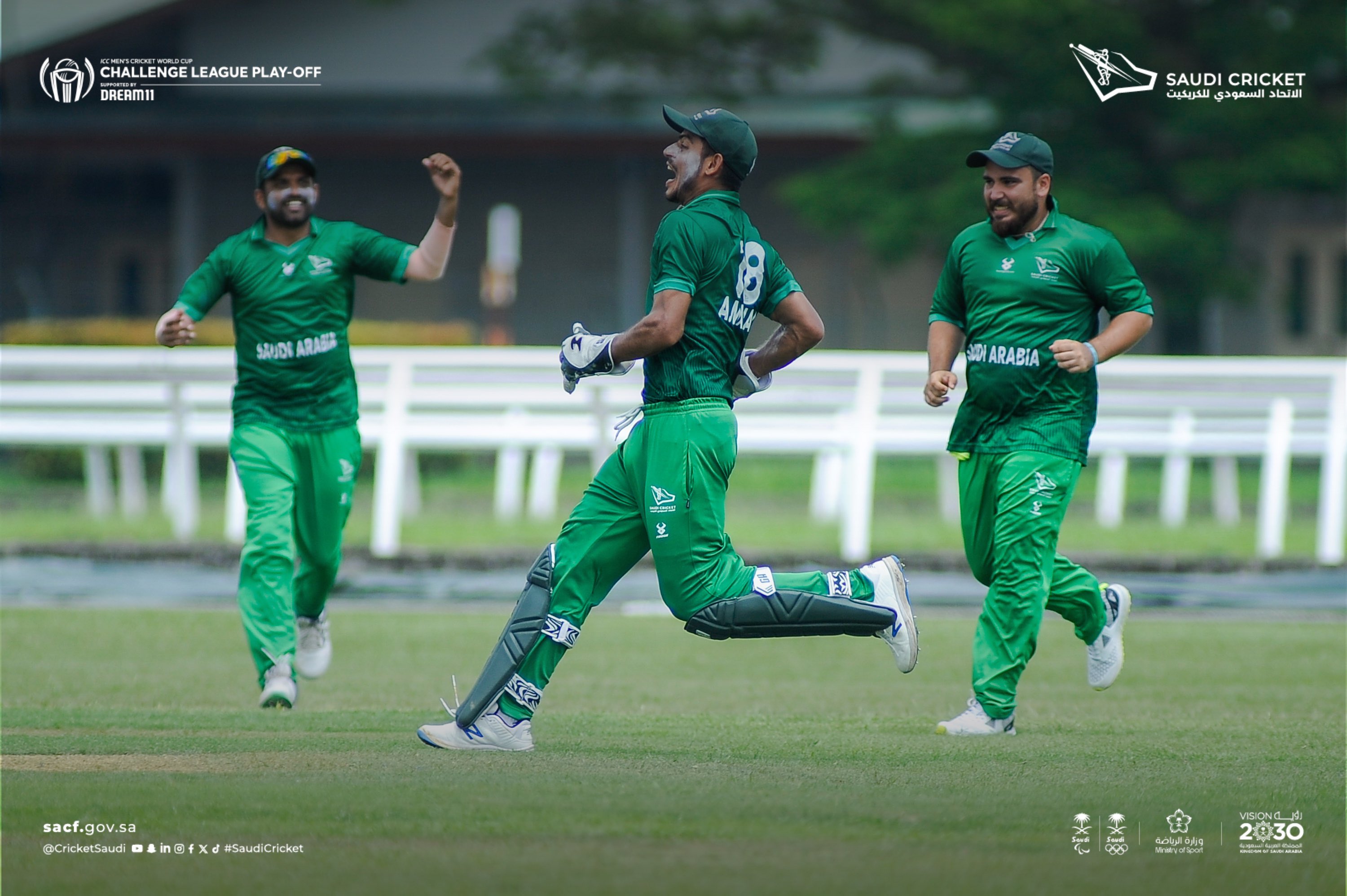 Saudi Arabia’s cricketers beat Gulf rivals Kuwait on Thursday in the ICC Cricket World Cup Challenge League play-off in Kuala Lumpur. (X/@cricketsaudi)