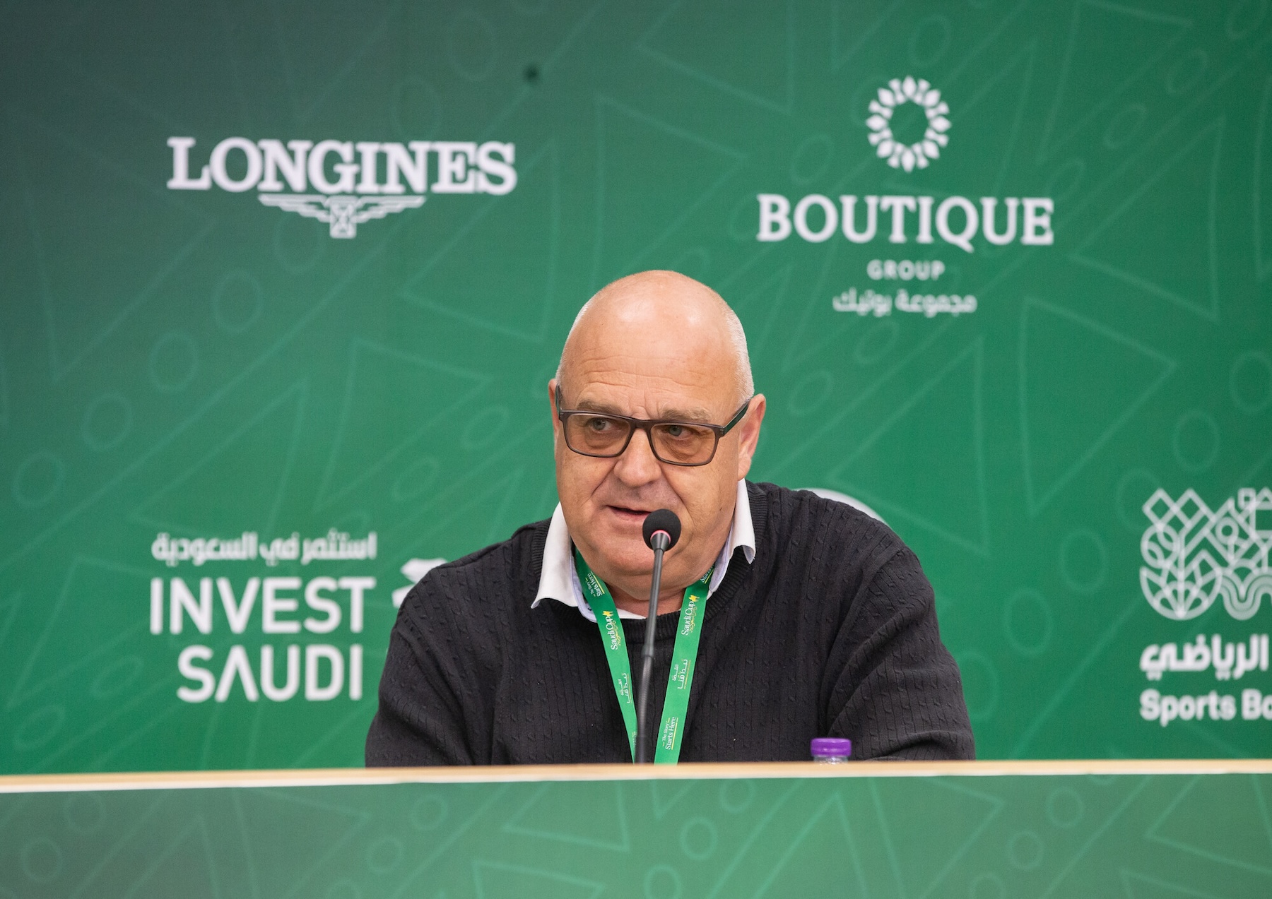 Richard Fahey apeaking at the King Abdulaziz Racecourse in Riyadh (Neville Hopwood/JCSA)