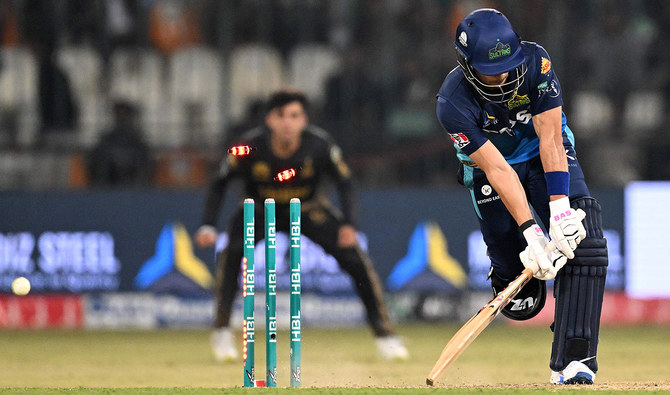Multan Sultans’ Reeza Hendricks is clean bowled during the Pakistan Super League (PSL) Twenty20 cricket match between Multan Sultans and Peshawar Zalmi at the Multan Cricket Stadium in Multan on February 23, 2024. (AFP)