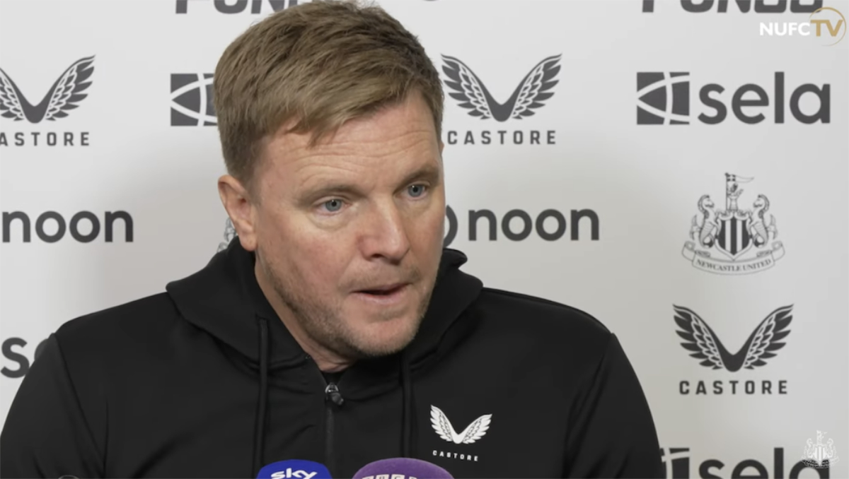 Newcastle United head coach Eddie Howe has questioned the media circus around this week’s Premier League vote and the focus on the Saudi Pro League. (Screenshot/NUFCTV)