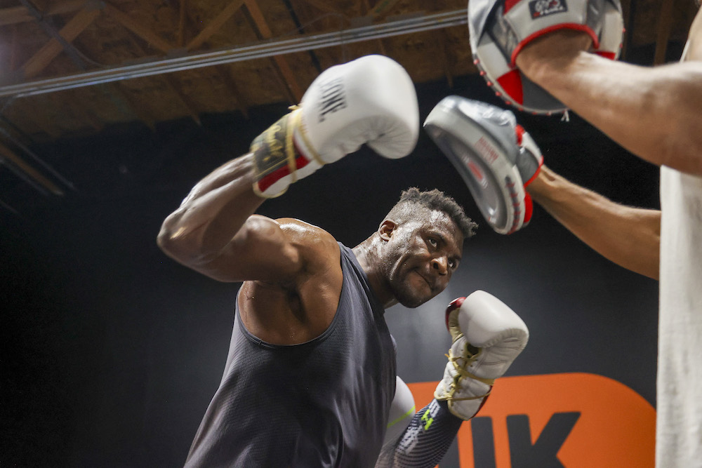 Francis Ngannou’s Professional Fighters League debut will be against the winner of Saturday’s PFL vs. Bellator Champions bout between heavyweights Renan Ferreira and Ryan Bader at Kingdom Arena. (AFP)