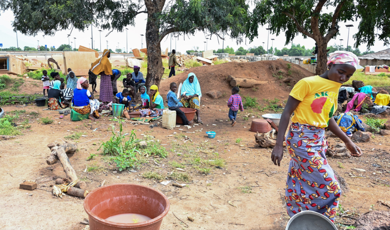 This photograph shows displaced families, who fled Jihadists’ attacks in northern and eastern Burkina Faso, in Gampela near Ouagadougou on October 6, 2022. (AFP/File)