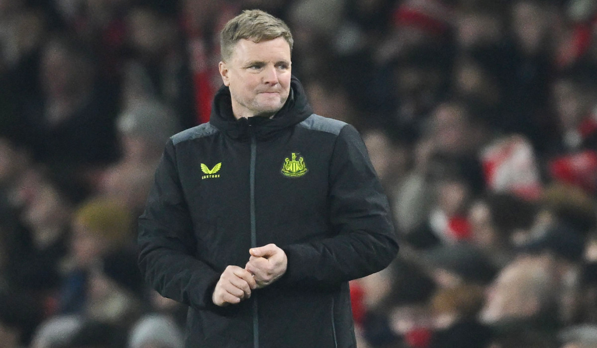 Newcastle United's English head coach Eddie Howe looks on during the English Premier League football match between Arsenal and Newcastle United at the Emirates Stadium in London on February 24, 2024. (AFP)
