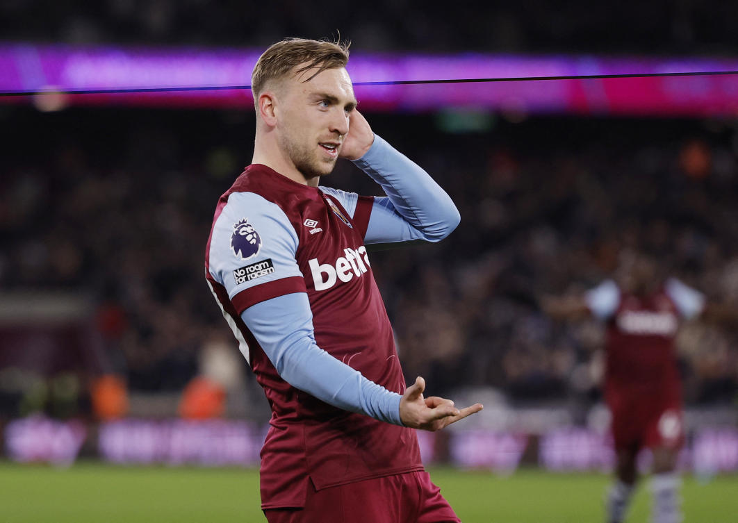 Jarrod Bowen celebrates scoring West Ham’s third goal. (Action Sports/Reuters)