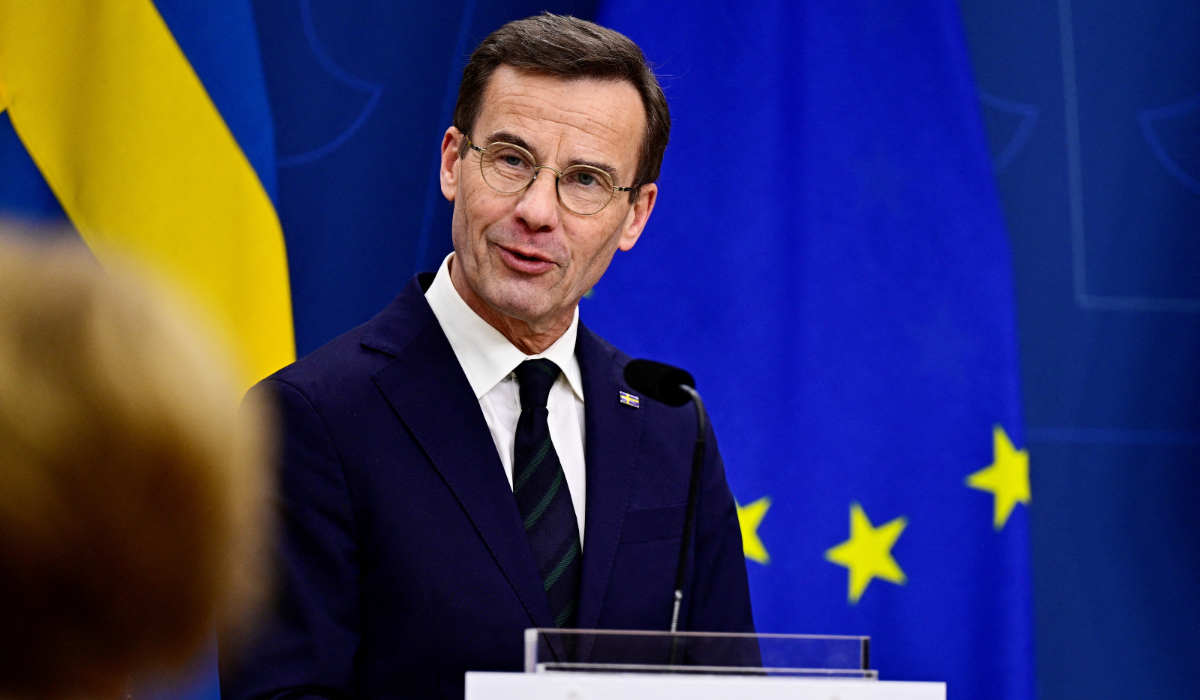 Sweden's Prime Minister Ulf Kristersson speaks during a press conference at the government headquarters in Stockholm, Sweden, February 26, 2024, after Hungary's parliament on Monday voted yes to ratify Sweden's NATO accession. (REUTERS)