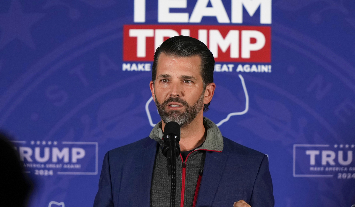 Donald Trump Jr., speaks at a rally for his father, Republican presidential candidate former President Donald Trump, in Laconia, N.H., Jan. 22, 2024. (AP)