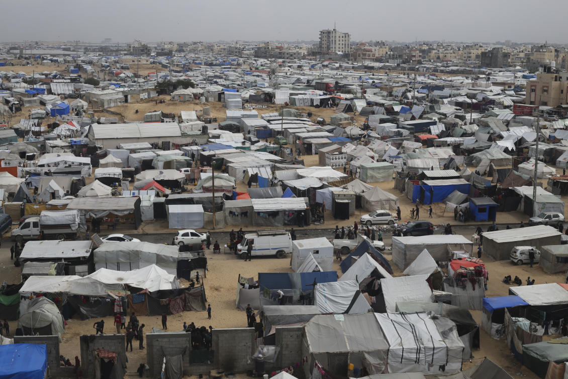 A tent camp housing Palestinians displaced by the Israeli offensive is seen in Rafah, Gaza Strip, on Feb. 27, 2024. (AP)