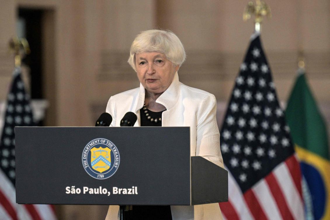 US Treasury Secretary Janet Yellen speaks during a press conference in Sao Paulo, Brazil, on Feb. 27, 2024. (AFP)