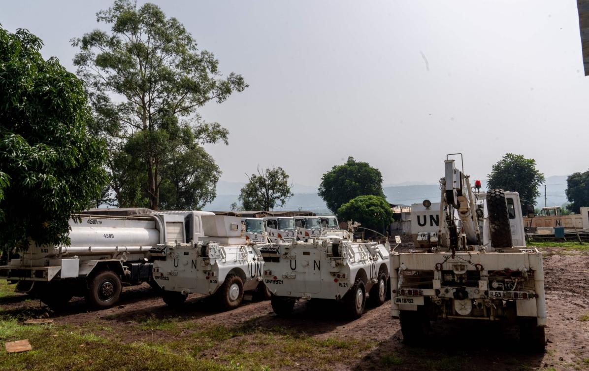 Above, military vehicles belonging to the United Nations Organization Mission for the Stabilization of the Congo at their base in Kamanyola, Democratic Republic of Congo on Feb. 28, 2024. (AFP)