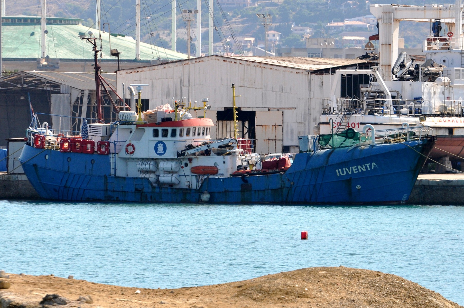 A photo shows the Iuventa rescue ship run by German NGO Jugend Rettet (Youth Saves) seized by the judiciary at the harbour of Trapani on July 12, 2018 (AFP)