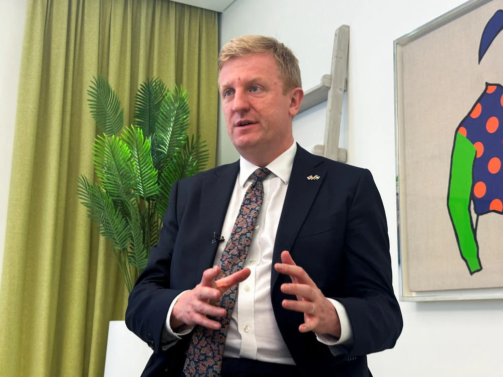 British Deputy Prime Minister Oliver Dowden speaks to Reuters during his visit to Abu Dhabi on Feb. 1, 2024. (Reuters)