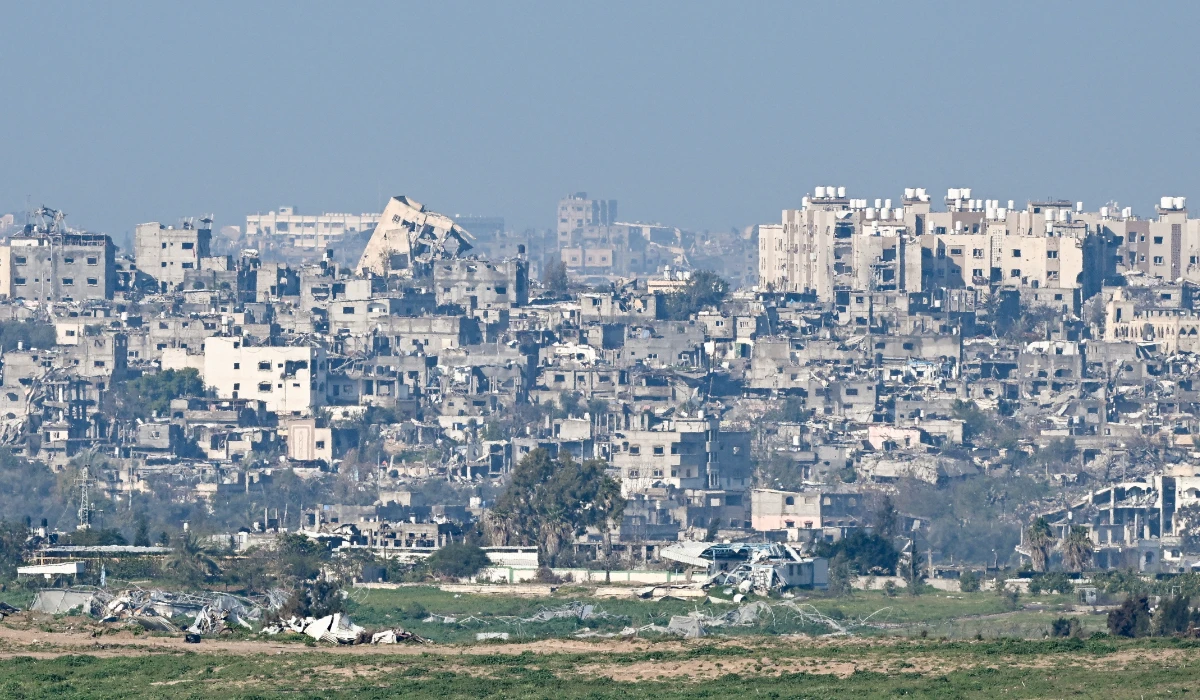 Damaged buildings stand amid the rubble in Gaza, amid the ongoing conflict between Israel and the Palestinian Islamist group Hamas, as seen from Sderot, Israel, February 3, 2024. (REUTERS)