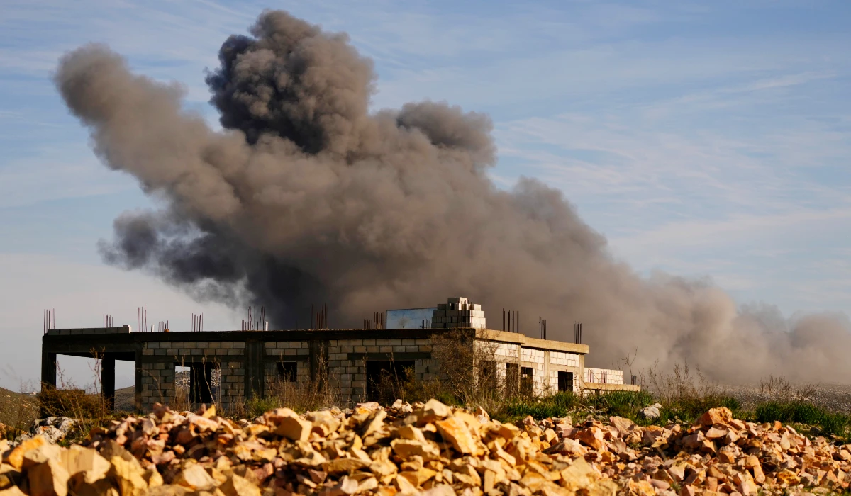 Black smoke rises from an Israeli airstrike on the outskirts of Yaroun, a Lebanese border village with Israel, in south Lebanon, Sunday, Dec. 10, 2023. (AP)