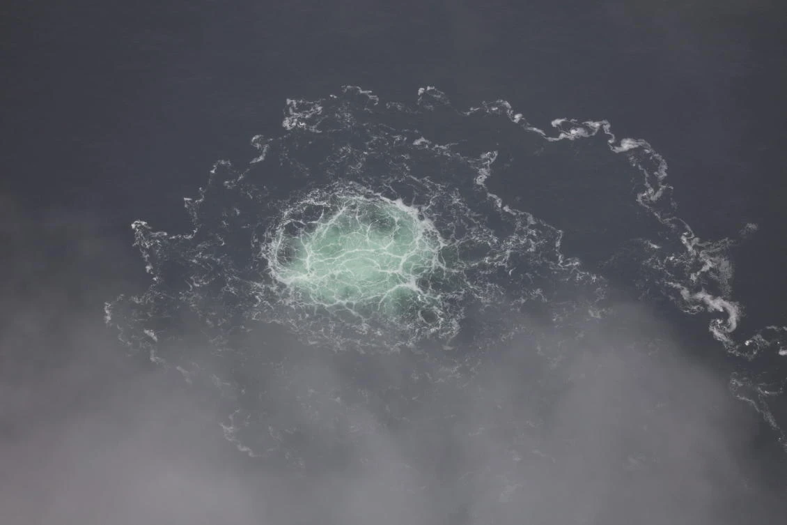 Danish police have said the the Nord Stream 1 and 2 gas pipelines were hit by powerful explosions and Swedish investigators have confirmed that traces of explosives found on site conclusively showed that sabotage had taken place. (Swedish Coast Guard via AP)
