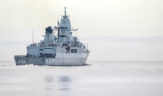 The frigate "Hessen" leaves the port at Wilhelmshaven, Germany. (DPA via AP)