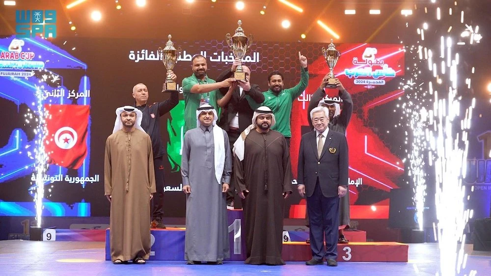 The Saudi national team’s 14 medals secured the Arab Taekwondo Championship title in Fujiarah. (SPA)