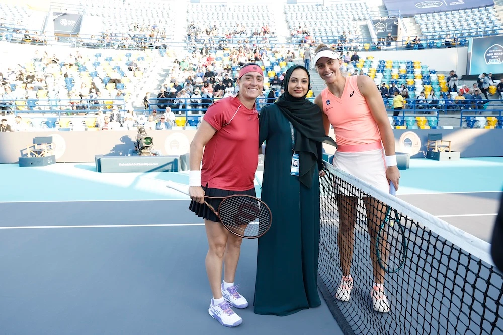 Ons Jabeur and Beatriz Haddad Maia before their quarterfinal match at the Mubadala Abu Dhabi Open. (WTA)