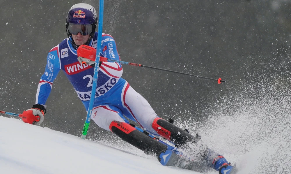 France’s Clement Noel speeds down the course during an alpine ski, men’s World Cup slalom race, in Bansko, Bulgaria, Sunday. (AP)