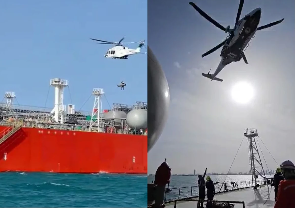 Images for Dubai Police's marine rescue operation after a fishing boat collided with a commercial cargo ship. (WAM)