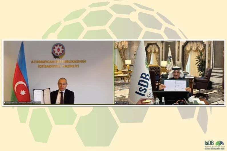 , IsDB President and Chairman Muhammad Al-Jasser and Azerbaijan’s Minister of Economy, Mikayil Jabbarov, during the virtual signing ceremony. IsDB