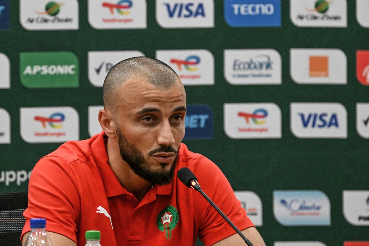 Morocco's defender #6 Romain Saiss speaks during a press conference at the Laurent Pokou stadium in San-Pedro on January 16. (File/AFP)