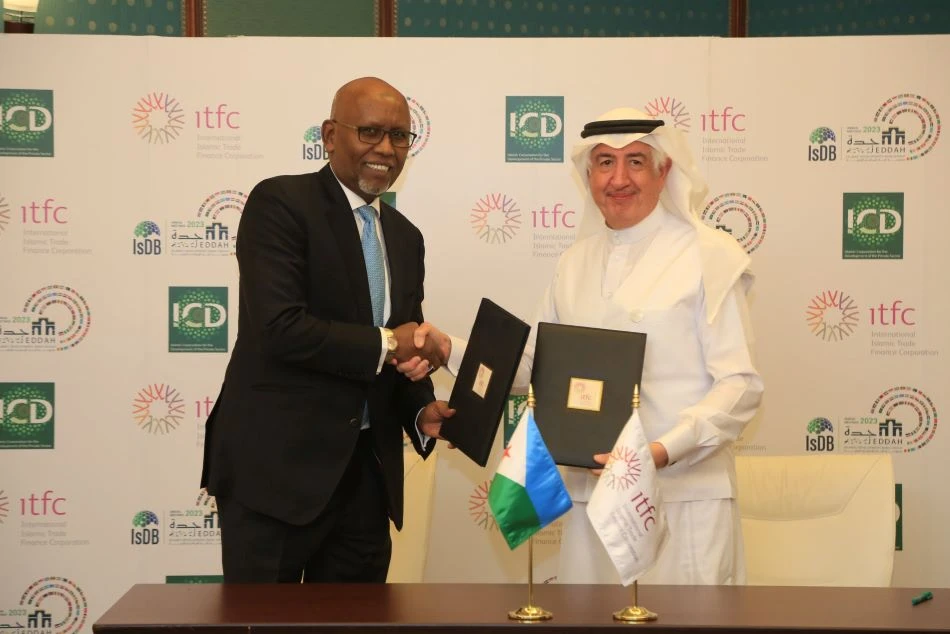 The latest deal was signed between Djibouti’s Economy and Finance Minister Ilyas Moussa Dawaleh and ITFC CEO Hani Salem Sonbol. Supplied.