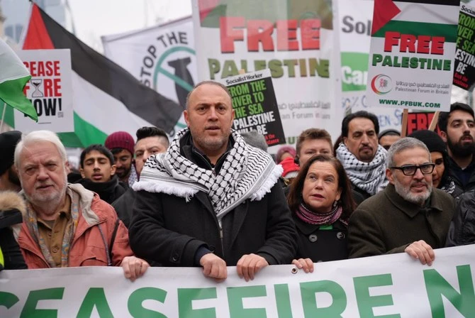 Palestinian Ambassador to the UK Husam Zomlot during a demonstration in London. (X/@hzomlot)