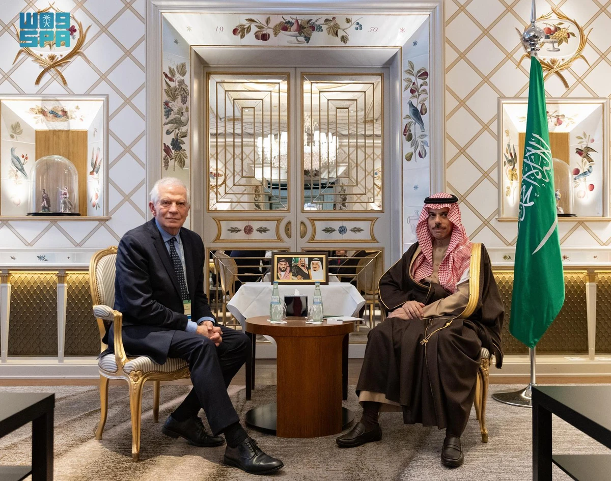Saudi foreign minister Prince Faisal bin Farhan met with the European Union foreign policy chief Josep Borrell in Munich. (SPA)