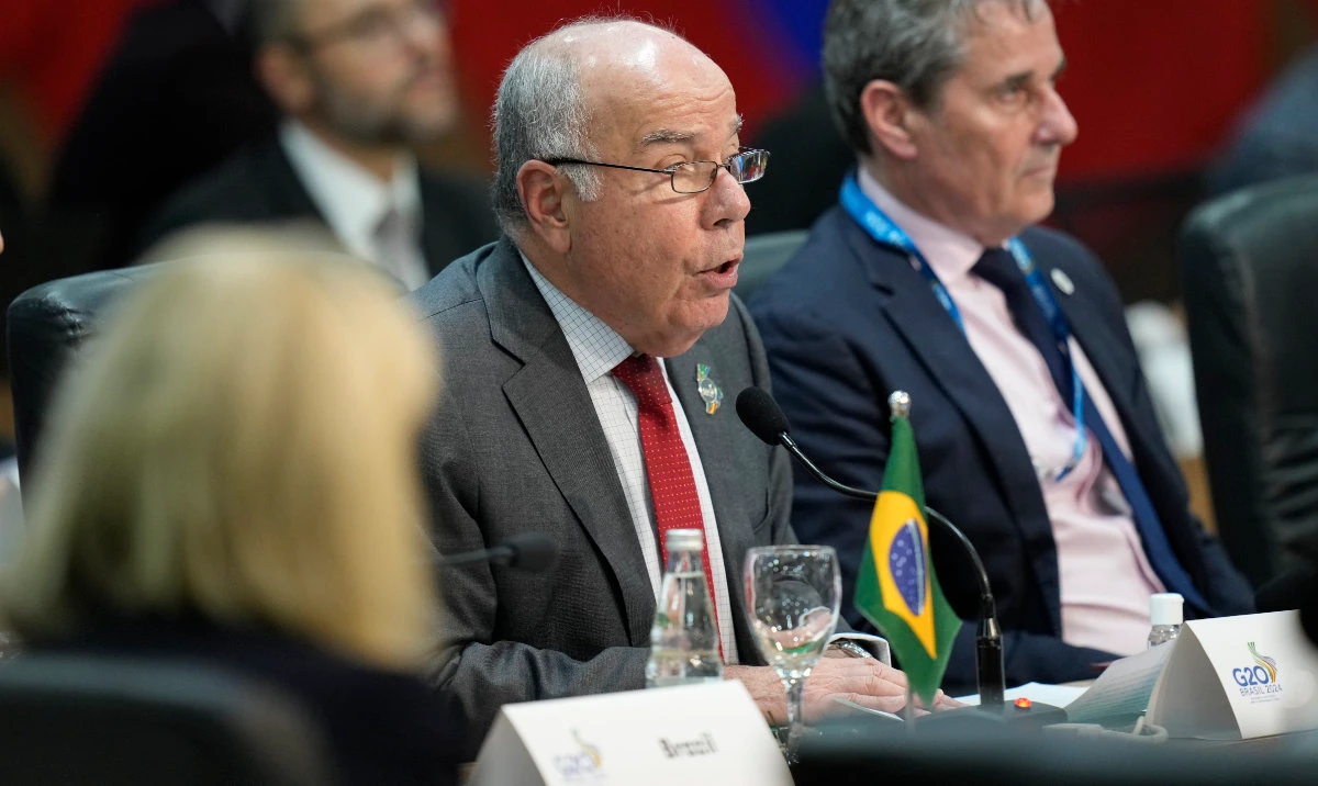 Brazil's Foreign Minister Mauro Vieira speaks during the G20 foreign ministers meeting in Rio de Janeiro, Brazil, Wednesday, Feb. 21, 2024. (AP)