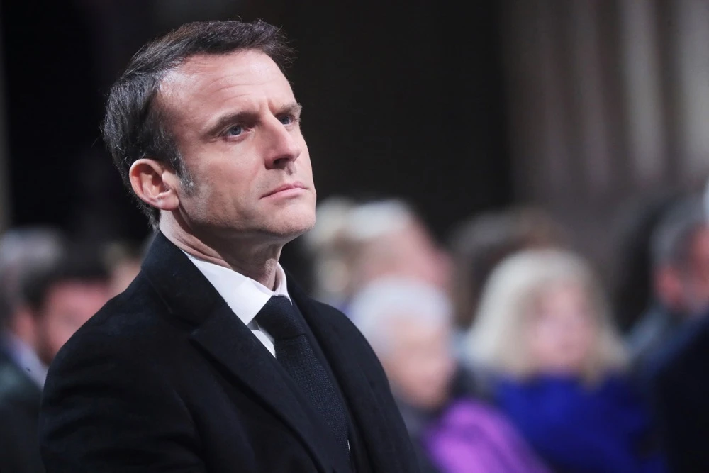 French President Emmanuel Macron attends the national tribute to the Armenian communist resistance fighter Missak Manouchian and his comrades at the Pantheon in Paris, France.