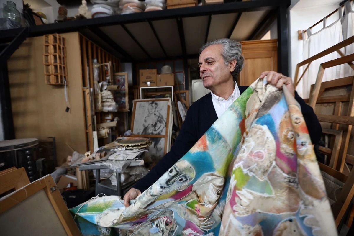 Veteran Syrian artist Fadi Yazigi at his Bab Sharqi atelier. (Supplied)
