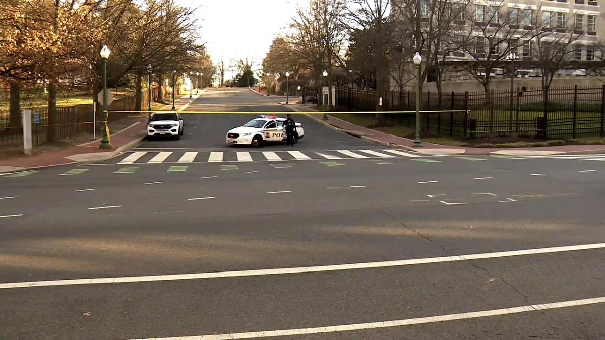 Police are deployed outside the Israeli Embassy in Washington, Sunday, Feb. 25, 2024, after an active-duty member of the US Air Force was critically injured after setting himself ablaze outside the diplomatic compound. (AP)