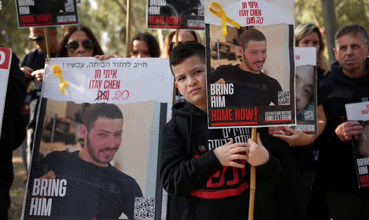 Families of hostages held by Hamas in the Gaza Strip gather in Re'im, southern Israel, as they begin their march to Jerusalem calling for the release of hostages, Wednesday, Feb. 28, 2024. (AP)