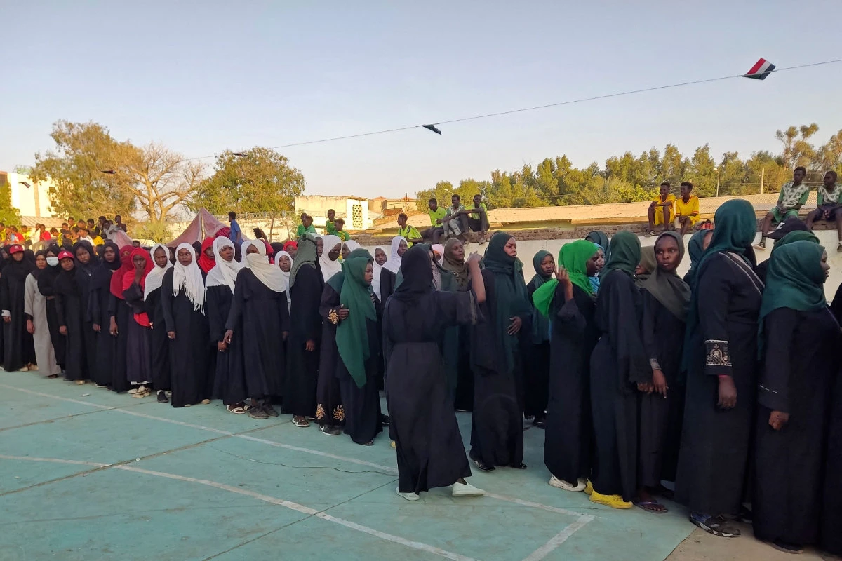Young Sudanese women attend a military training in the city of Gedaref, eastern Sudan, on Feb. 26, 2024, in a show of support for the Sudanese Armed Forces. (AFP photo)