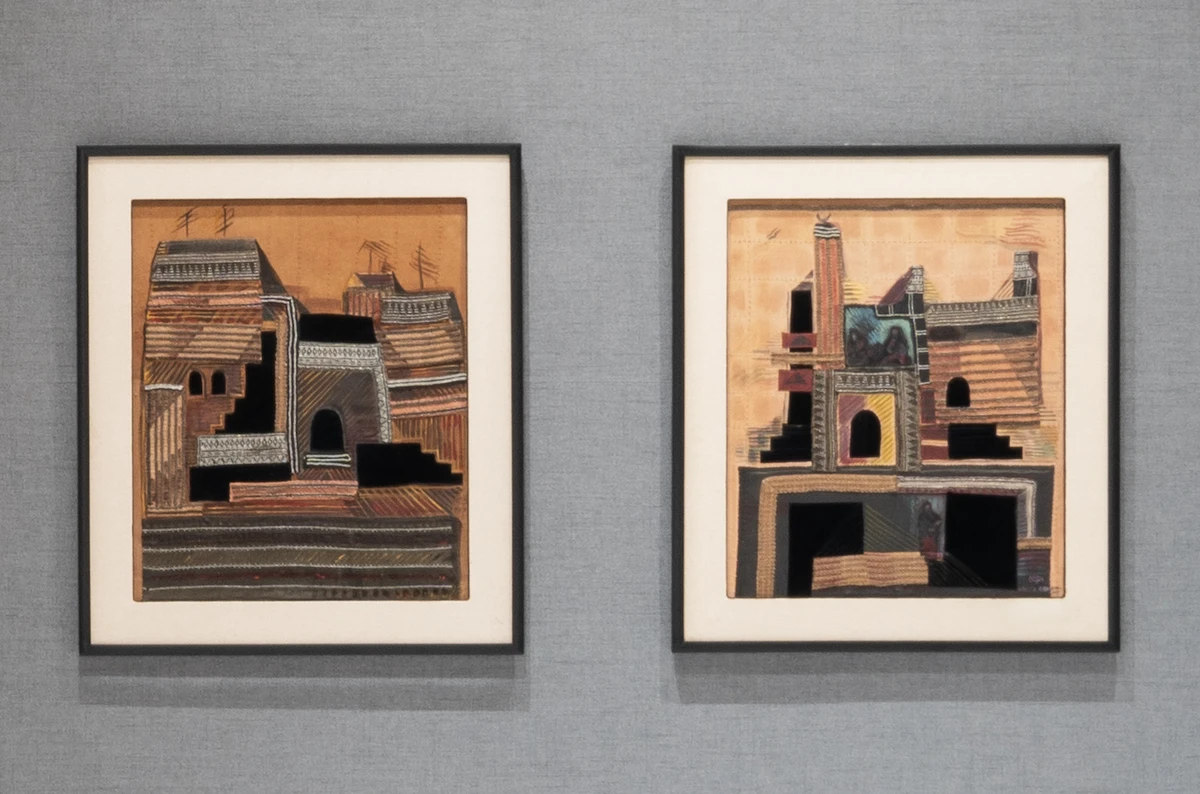 Two of Nabila Al-Bassam's textile works on show at the Diriyah Biennale - Photo by Marco Cappellletti. (Courtesy of the Diriyah Biennale Foundation)