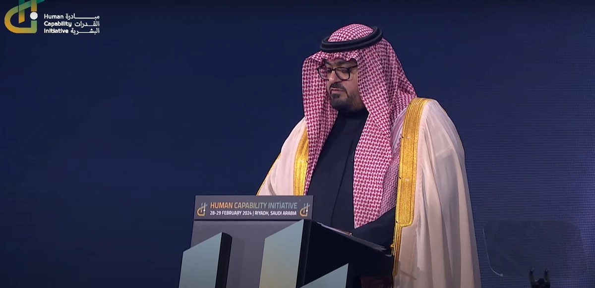 Saudi Minister of Economy and Planning Faisal Al-Ibrahim speaks at the Human Capability Initiative in Riyadh on Thursday.