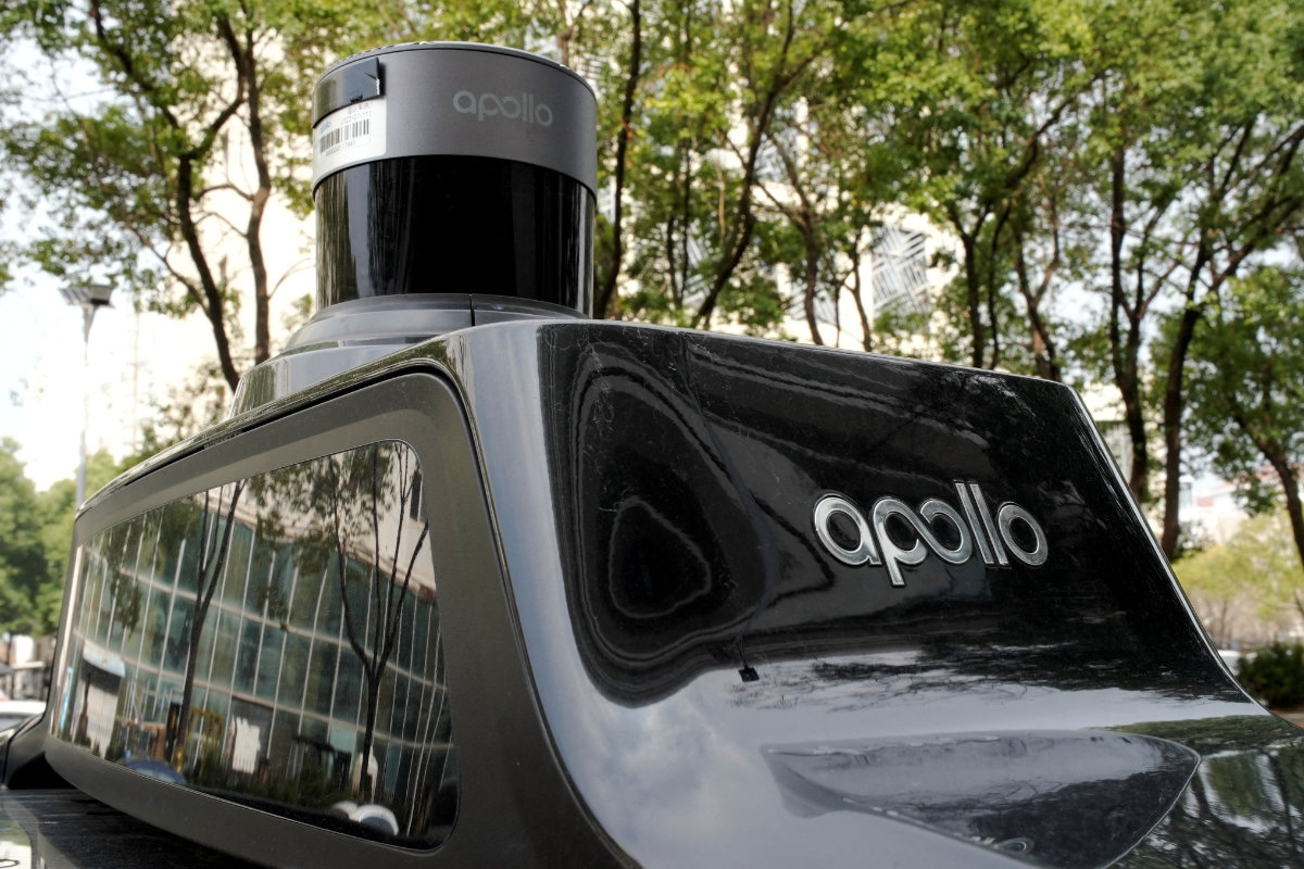 The Apollo logo is seen on a car of Baidu's driverless robotaxi service Apollo Go, in Wuhan, Hubei province, China, on February 24, 2023. (REUTERS/File Photo)